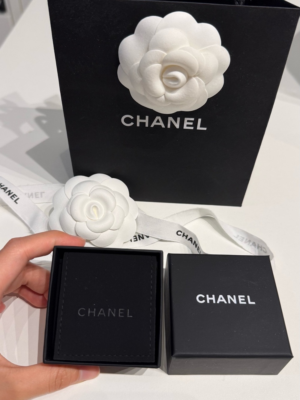100% authentic Black and White Jewelry Box with Camellia Accent